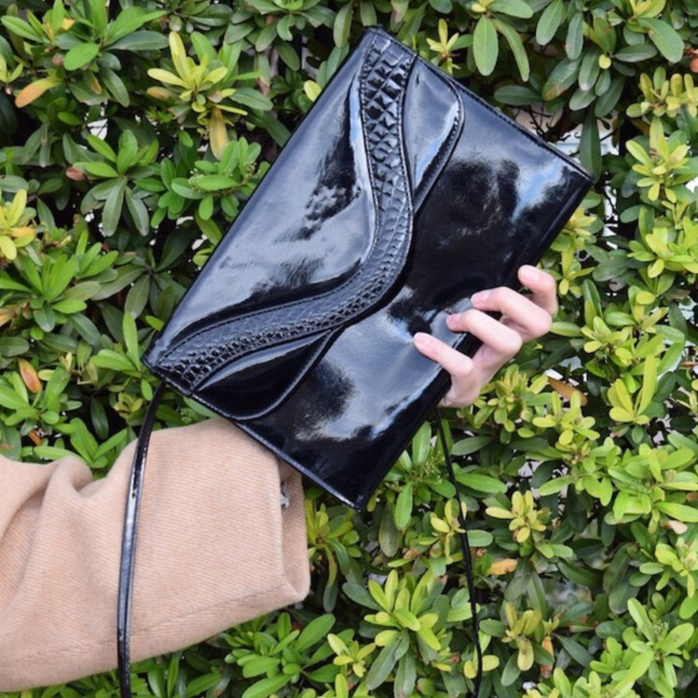 Vintage Black Side Bag with Crocodile Detailing